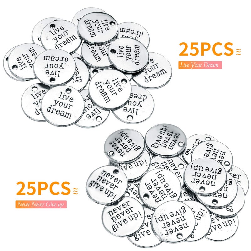 Jdesun 50pcs Inspirational Words Charm Antique Silver Flat Message Pendants Jewelry Findings Making Accessory for Crafting Necklace Bracelet - Image 2